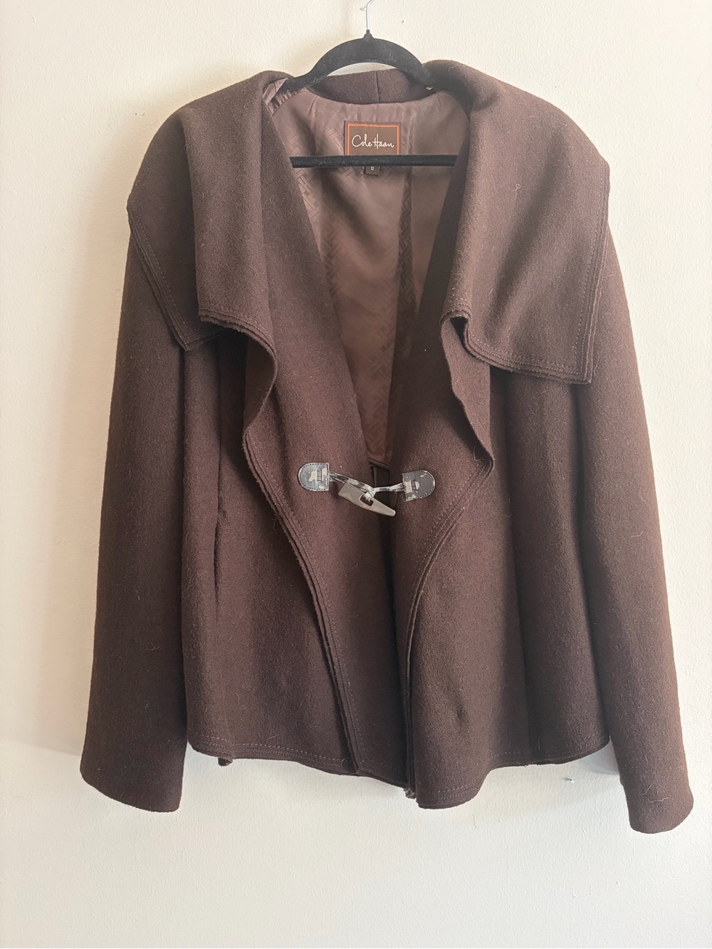 Vintage Cole Haan Brown Wool Toggle Pea Coat